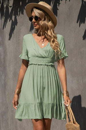 Loving Summer Surplice Ruffle Hem Mini Dress - MXSTUDIO.COM