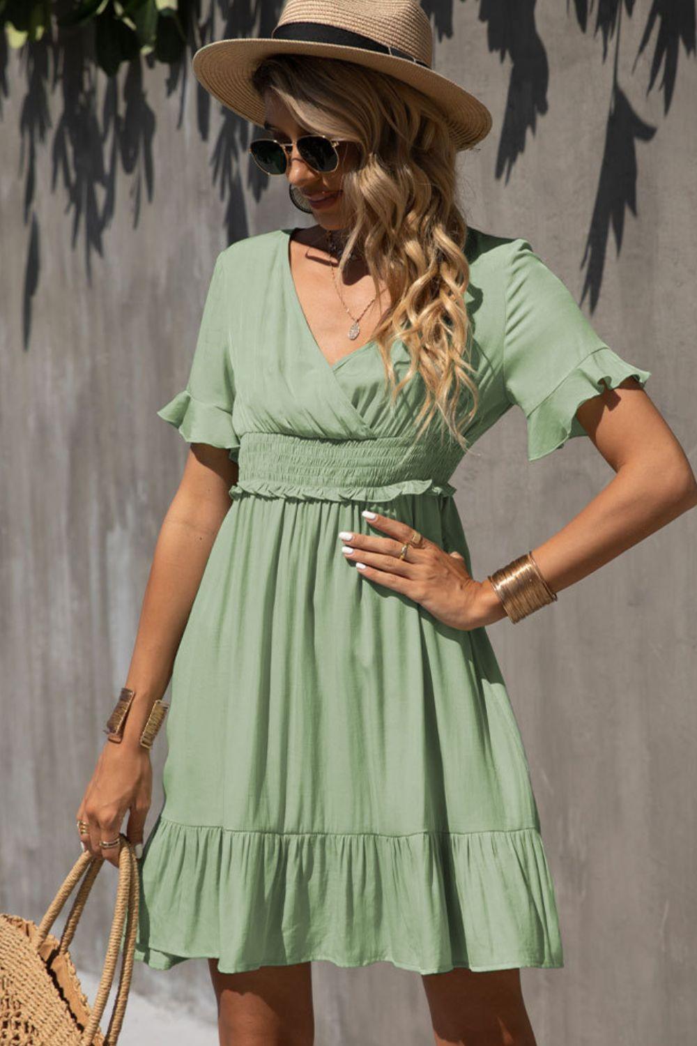 Loving Summer Surplice Ruffle Hem Mini Dress - MXSTUDIO.COM