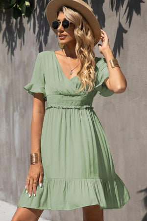 Loving Summer Surplice Ruffle Hem Mini Dress - MXSTUDIO.COM