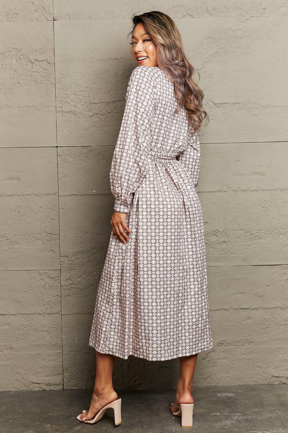 Low-Key A-Line Long Sleeve Tie Waist Dress - MXSTUDIO.COM