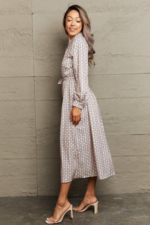 Low-Key A-Line Long Sleeve Tie Waist Dress - MXSTUDIO.COM