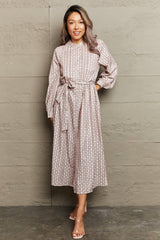 Low-Key A-Line Long Sleeve Tie Waist Dress - MXSTUDIO.COM