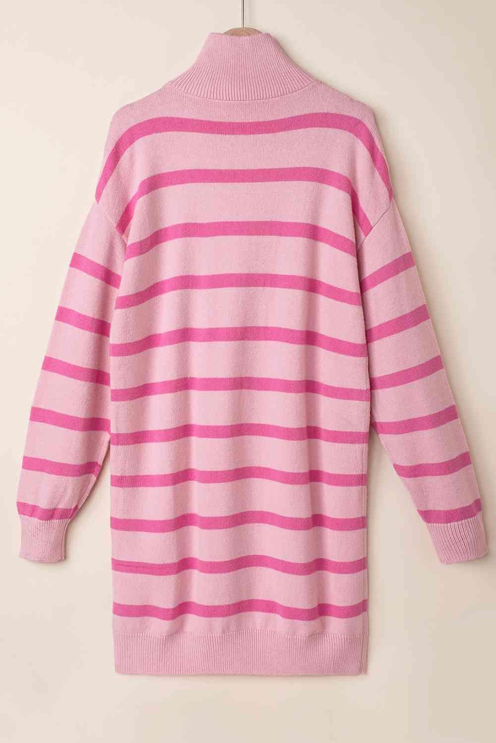 Low Temp Fashion Striped Quarter Zip Sweater Dress - MXSTUDIO.COM