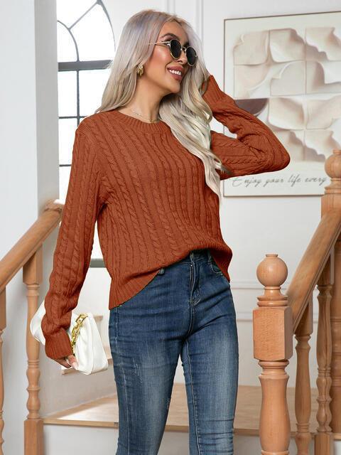 Low Temp Style Crew Neck Cable-Knit Sweater - MXSTUDIO.COM