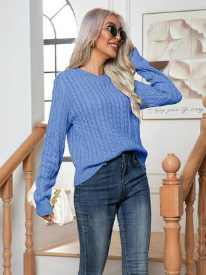 Low Temp Style Crew Neck Cable-Knit Sweater - MXSTUDIO.COM