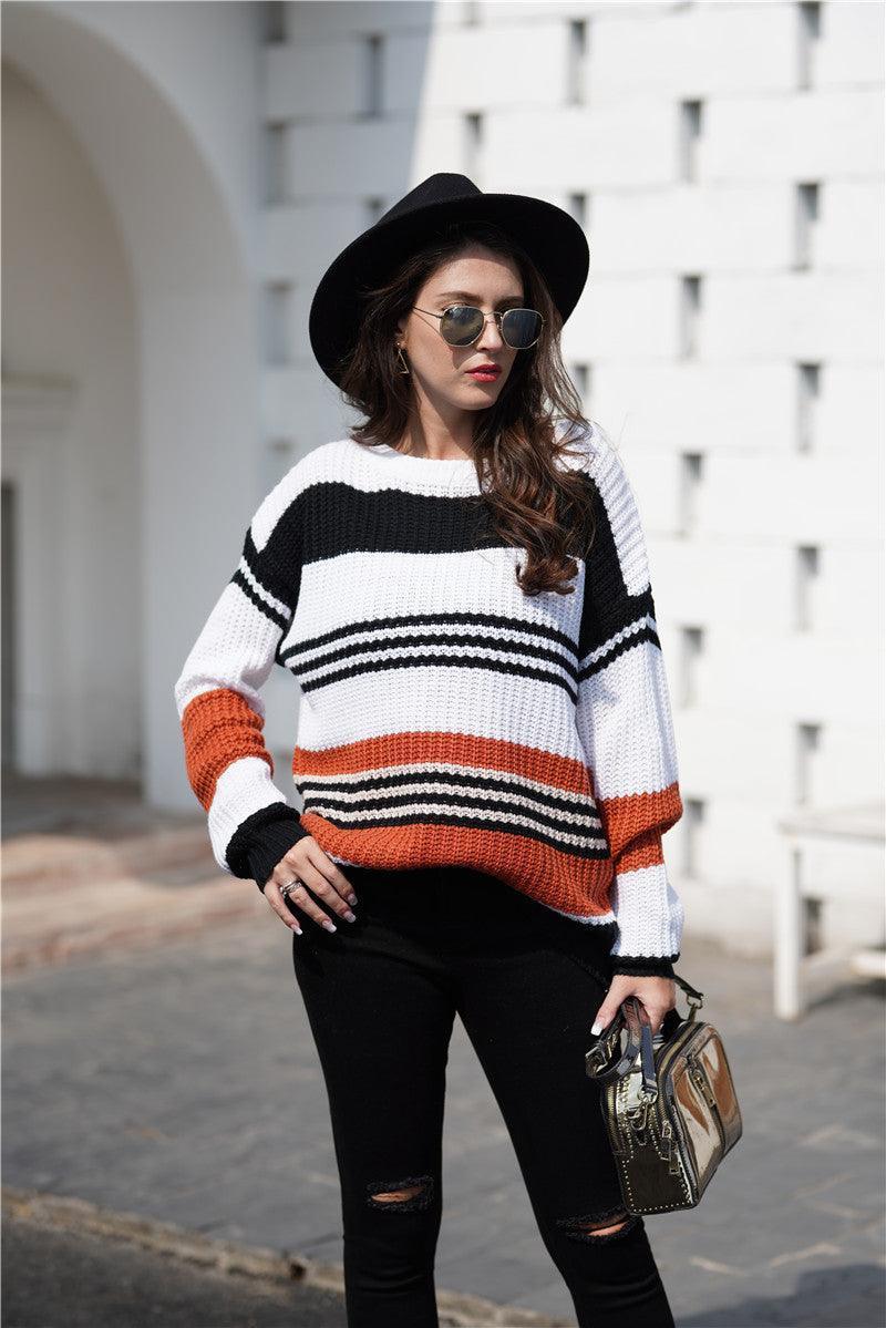 Low Temp Trend Ribbed Striped Boat Neck Sweater - MXSTUDIO.COM