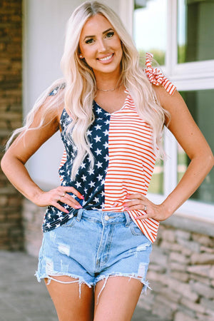 Loyal V-Neck US Flag Stars and Stripes Tank Top - MXSTUDIO.COM