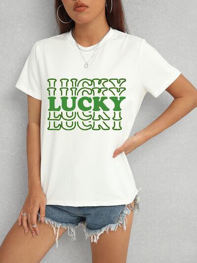 a woman wearing a lucky lucky lucky lucky lucky lucky lucky lucky lucky lucky lucky lucky