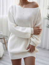 Luscious Boat Neck Sweater Dress - MXSTUDIO.COM