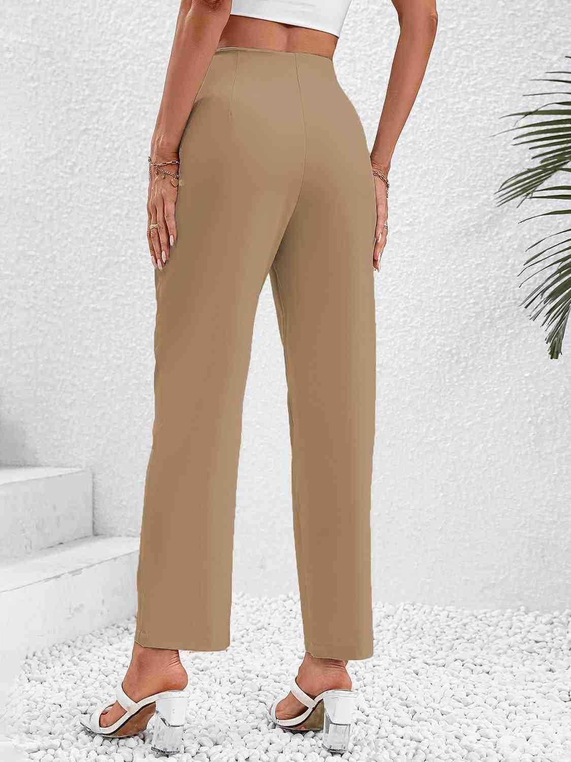 Luxe Ruched Accent Pants Wide Leg Crop Pants - MXSTUDIO.COM