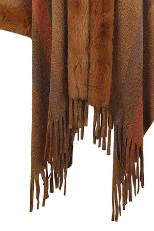 Luxurious Feel Fringe Faux Fur Trim Poncho - MXSTUDIO.COM