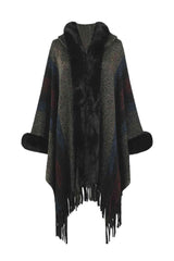 Luxurious Feel Fringe Faux Fur Trim Poncho - MXSTUDIO.COM