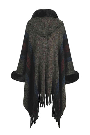 Luxurious Feel Fringe Faux Fur Trim Poncho - MXSTUDIO.COM