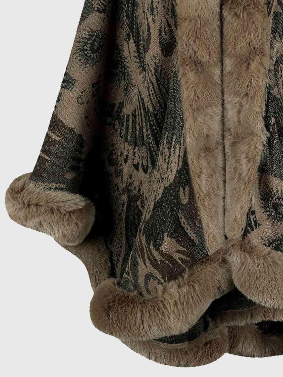 Luxurious Feel Open Front Faux Fur Trim Poncho - MXSTUDIO.COM