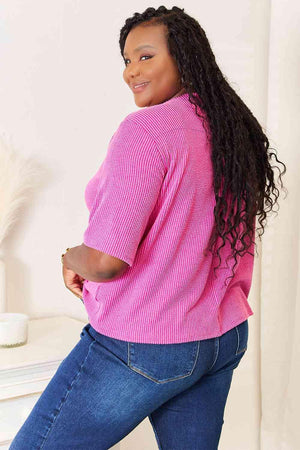 Luxuriously Soft Ribbed Knit Womens Plus Size Pink Top - MXSTUDIO.COM