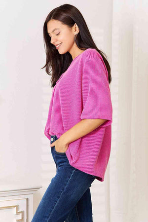 Luxuriously Soft Ribbed Knit Womens Plus Size Pink Top - MXSTUDIO.COM