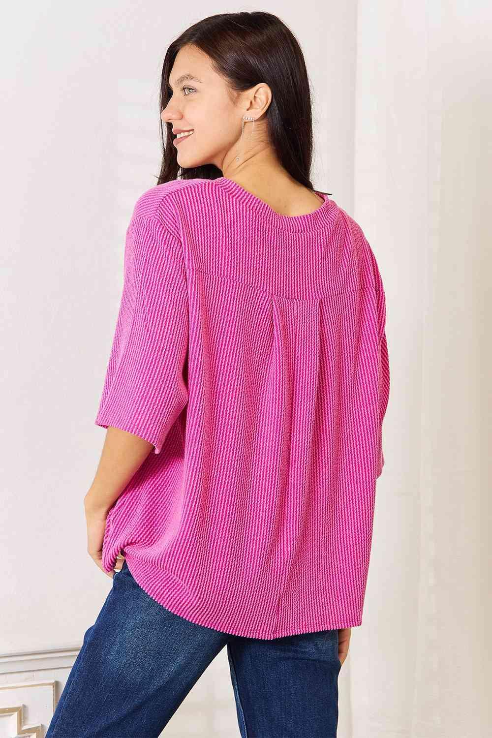 Luxuriously Soft Ribbed Knit Womens Plus Size Pink Top - MXSTUDIO.COM