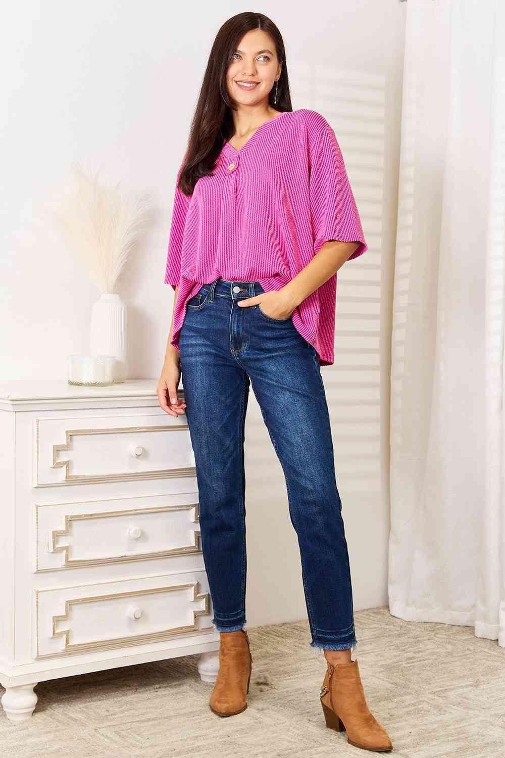 Luxuriously Soft Ribbed Knit Womens Plus Size Pink Top - MXSTUDIO.COM