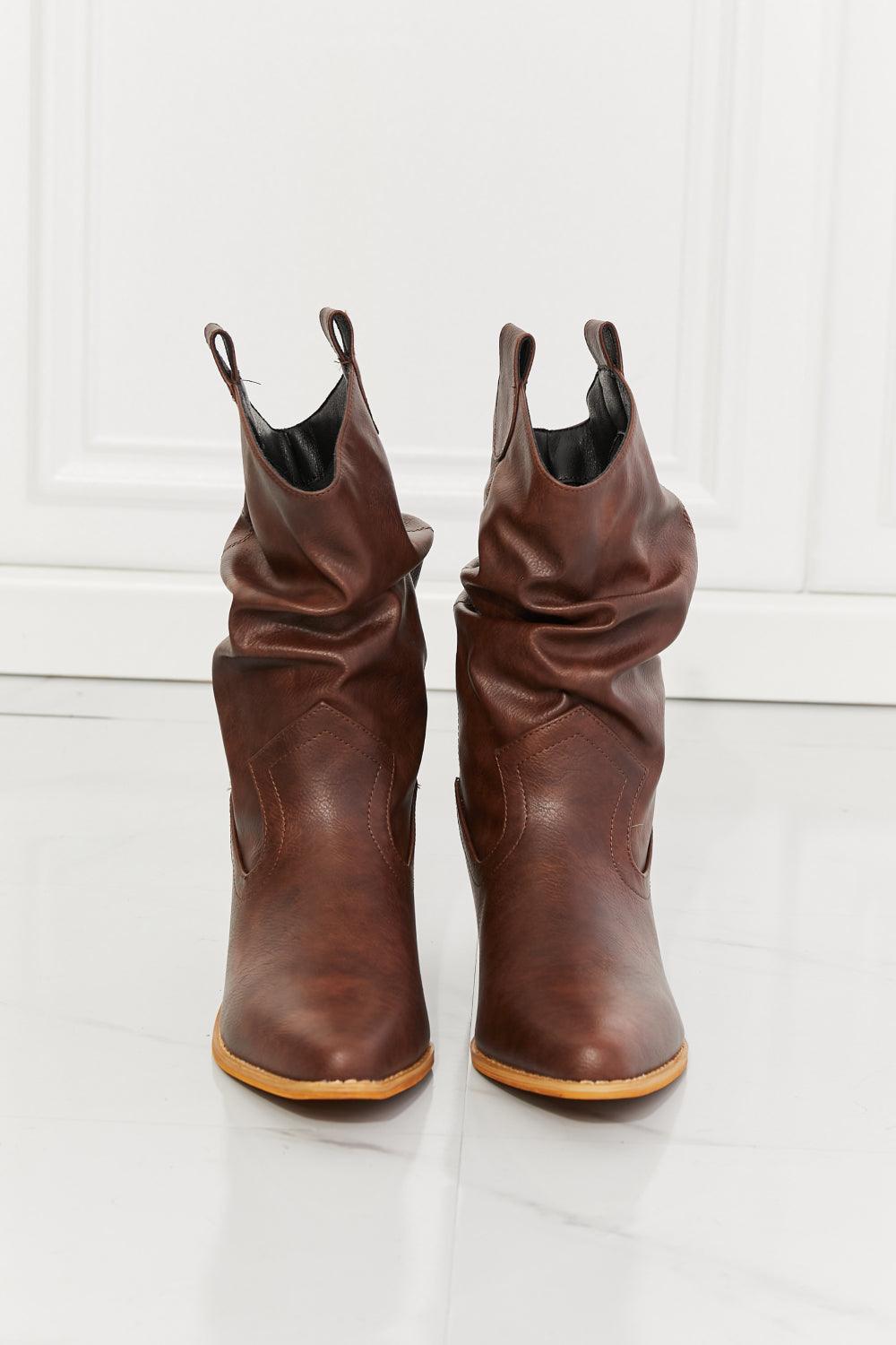 MMShoes Burnt Umber Scrunch Pointed Toe Cowboy Boots - MXSTUDIO.COM