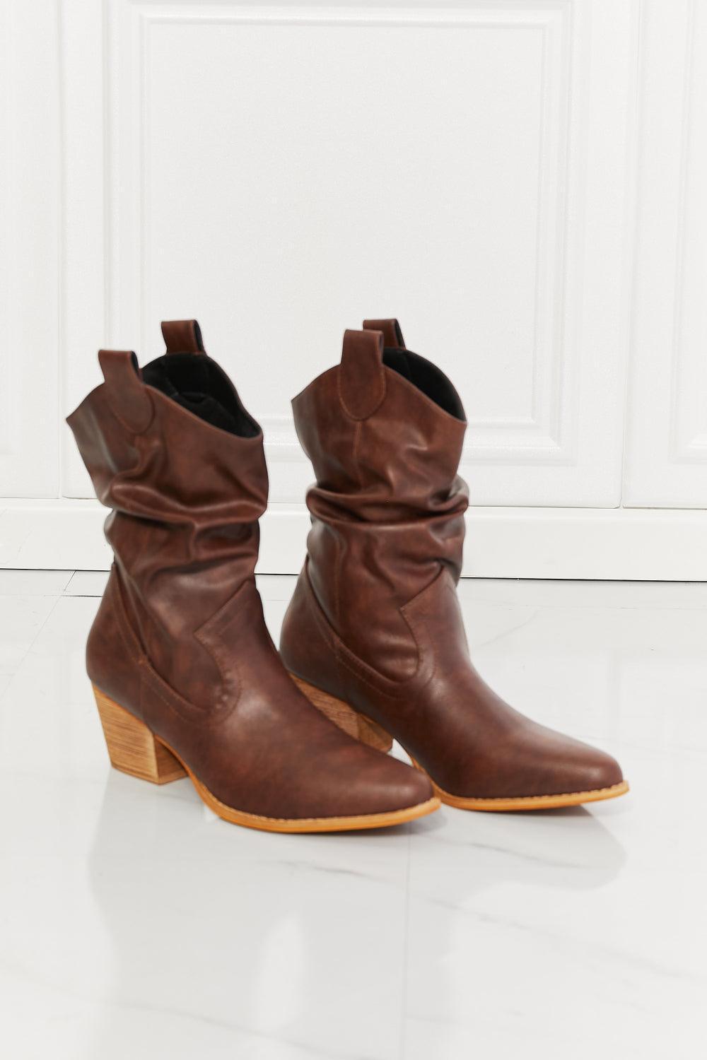 MMShoes Burnt Umber Scrunch Pointed Toe Cowboy Boots - MXSTUDIO.COM