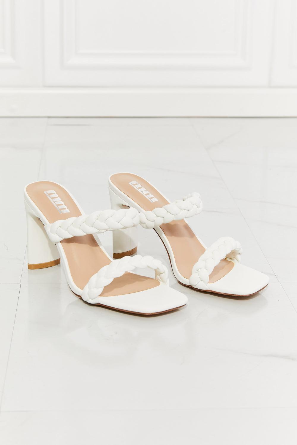 MMShoes Double Braided White Block Heel Sandals - MXSTUDIO.COM