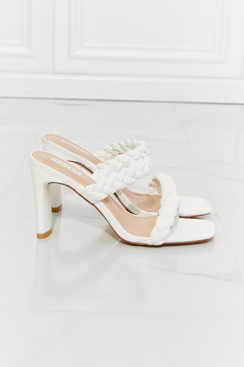 MMShoes Double Braided White Block Heel Sandals - MXSTUDIO.COM