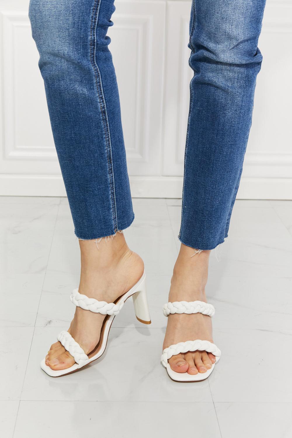 MMShoes Double Braided White Block Heel Sandals - MXSTUDIO.COM