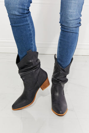 MMShoes Eyes Ahead Block Heels Navy Blue Cowboy Boots - MXSTUDIO.COM