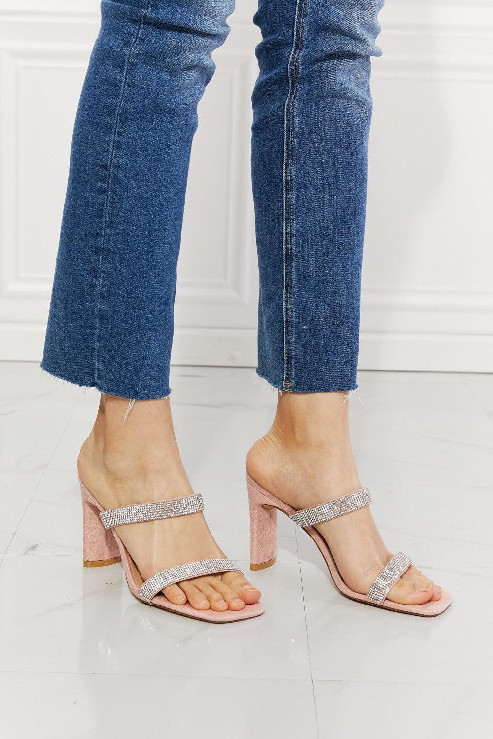 MMShoes Hint Of Shimmer Block Heel Pink Rhinestone Sandals - MXSTUDIO.COM