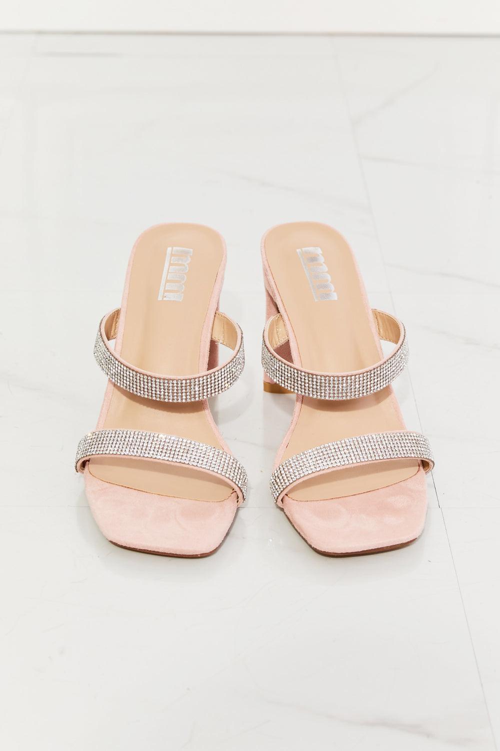 MMShoes Hint Of Shimmer Block Heel Pink Rhinestone Sandals - MXSTUDIO.COM