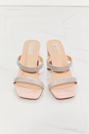 MMShoes Hint Of Shimmer Block Heel Pink Rhinestone Sandals - MXSTUDIO.COM