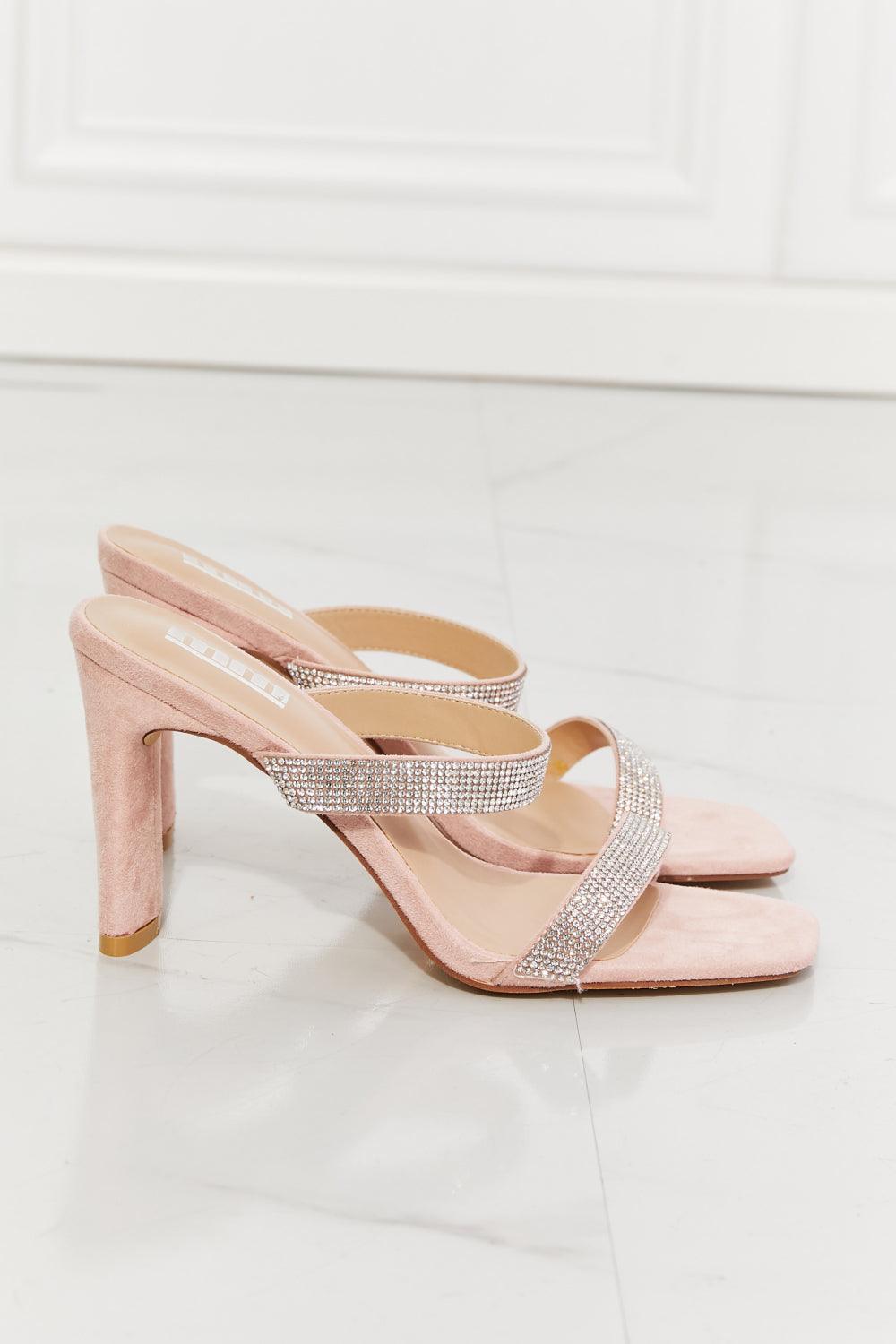 MMShoes Hint Of Shimmer Block Heel Pink Rhinestone Sandals - MXSTUDIO.COM