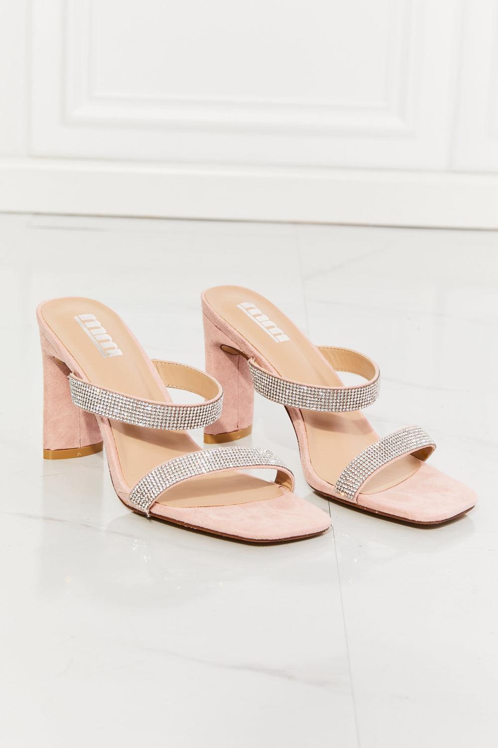 MMShoes Hint Of Shimmer Block Heel Pink Rhinestone Sandals - MXSTUDIO.COM