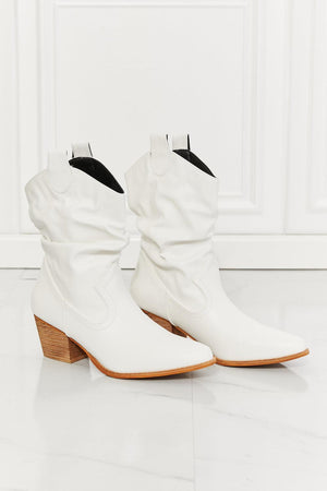 MMShoes Keep Going Point Toe Scrunch White Cowboy Boots - MXSTUDIO.COM