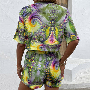 Magical Printed Round Neck Top and Shorts Set - MXSTUDIO.COM