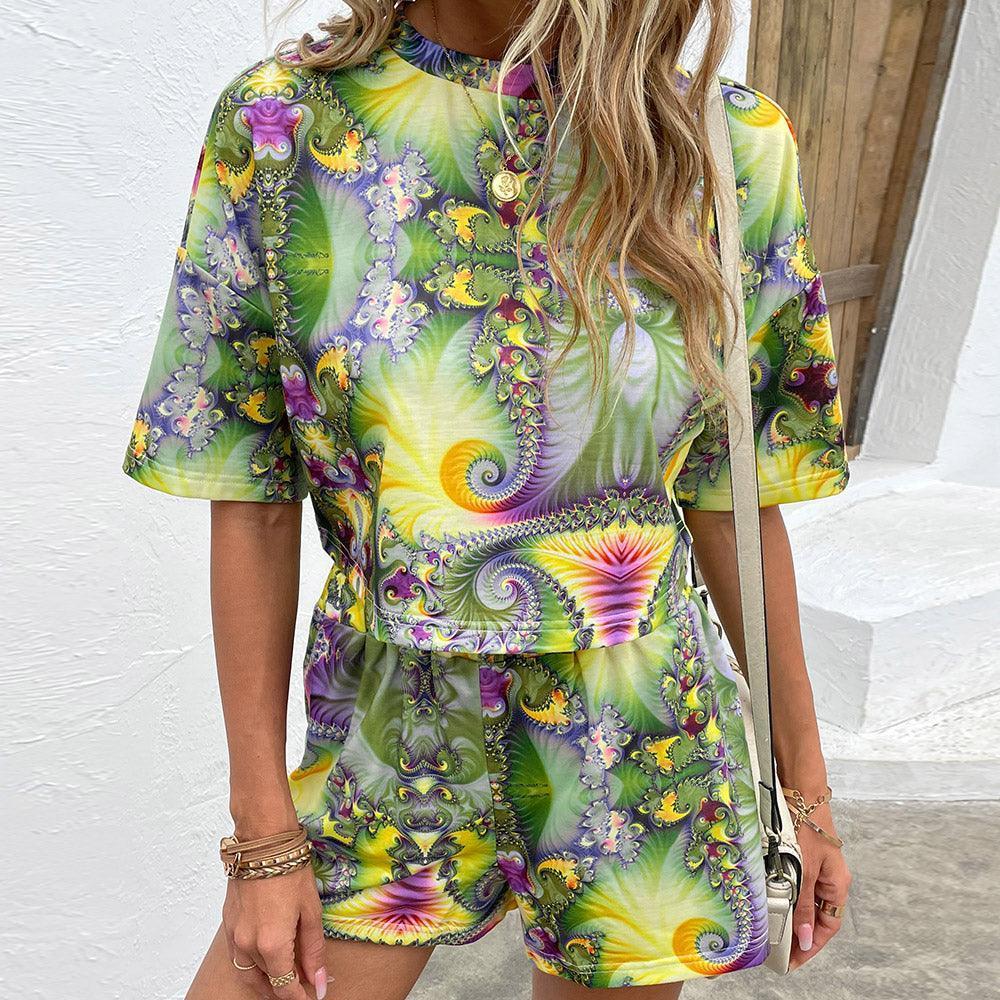 Magical Printed Round Neck Top and Shorts Set - MXSTUDIO.COM