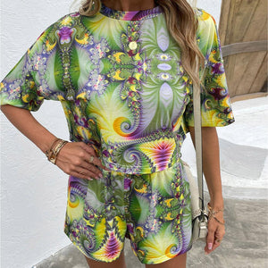 Magical Printed Round Neck Top and Shorts Set - MXSTUDIO.COM