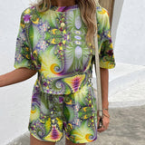 Magical Printed Round Neck Top and Shorts Set - MXSTUDIO.COM