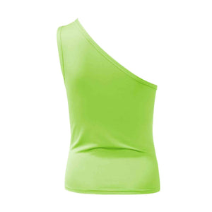 a lime green top with one shoulder cut out