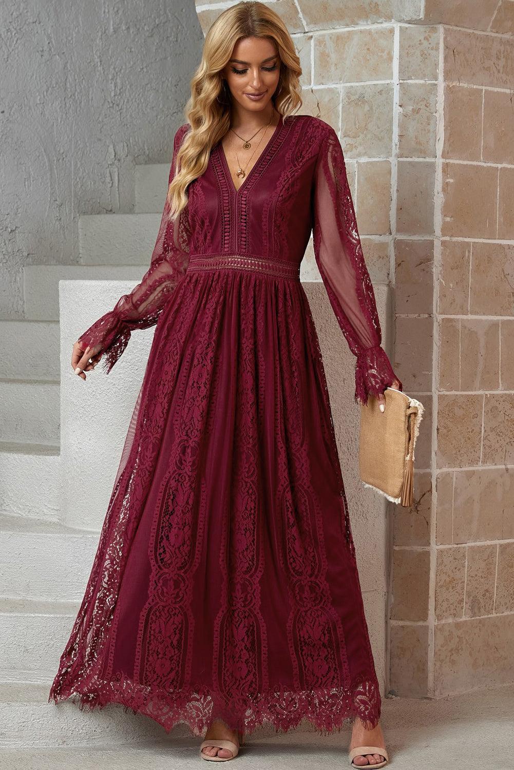 Majestic Lace V-Neck Maxi Dress - MXSTUDIO.COM