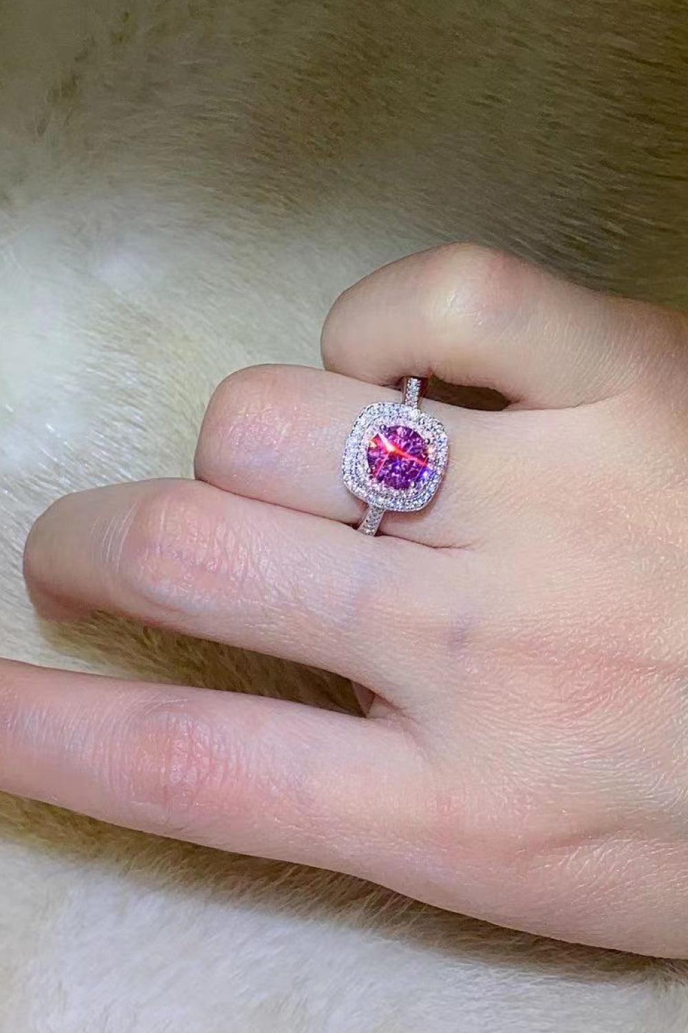 Majestic Platinum-Plated 1 Carat Pink Moissanite Ring - MXSTUDIO.COM