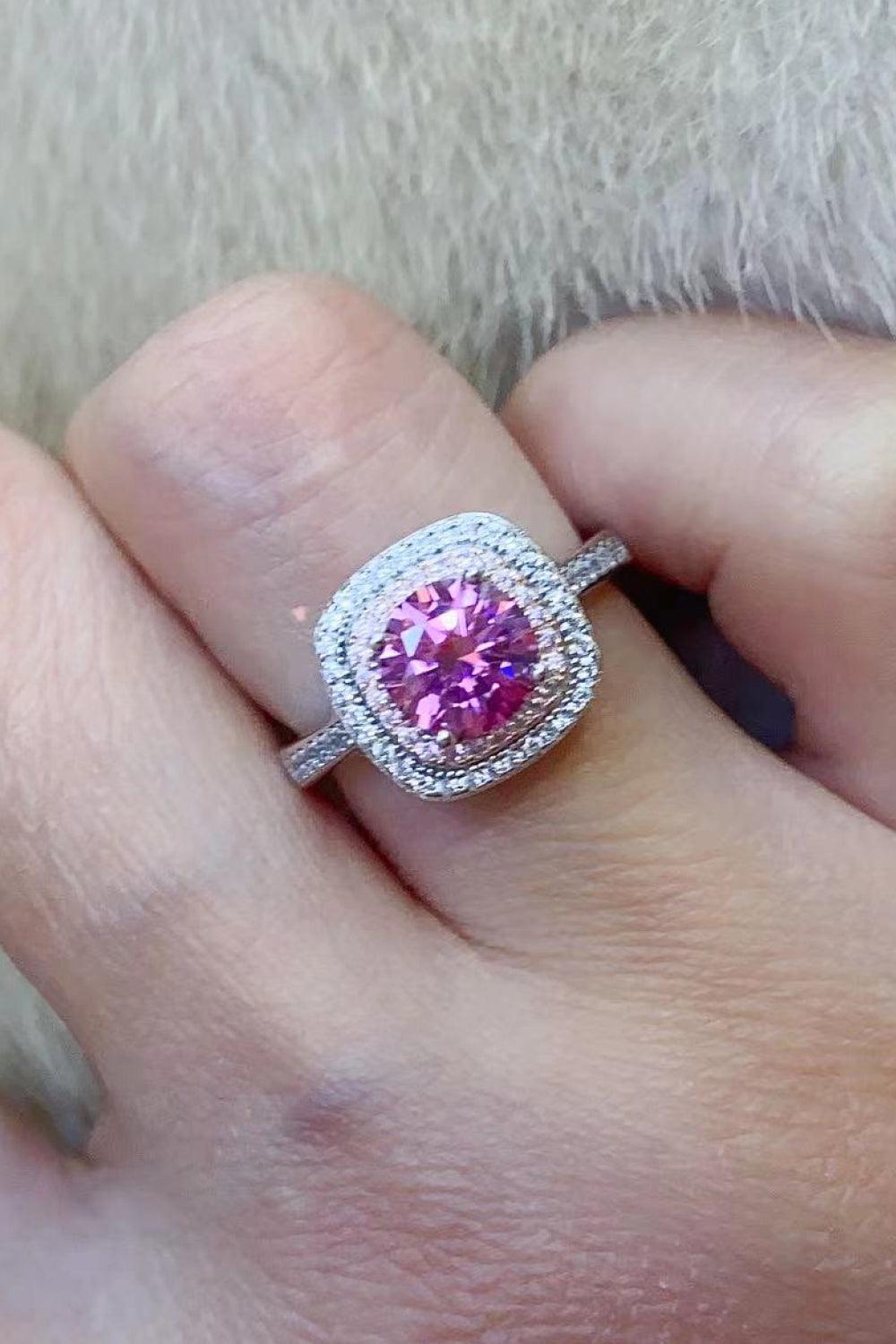 Majestic Platinum-Plated 1 Carat Pink Moissanite Ring - MXSTUDIO.COM