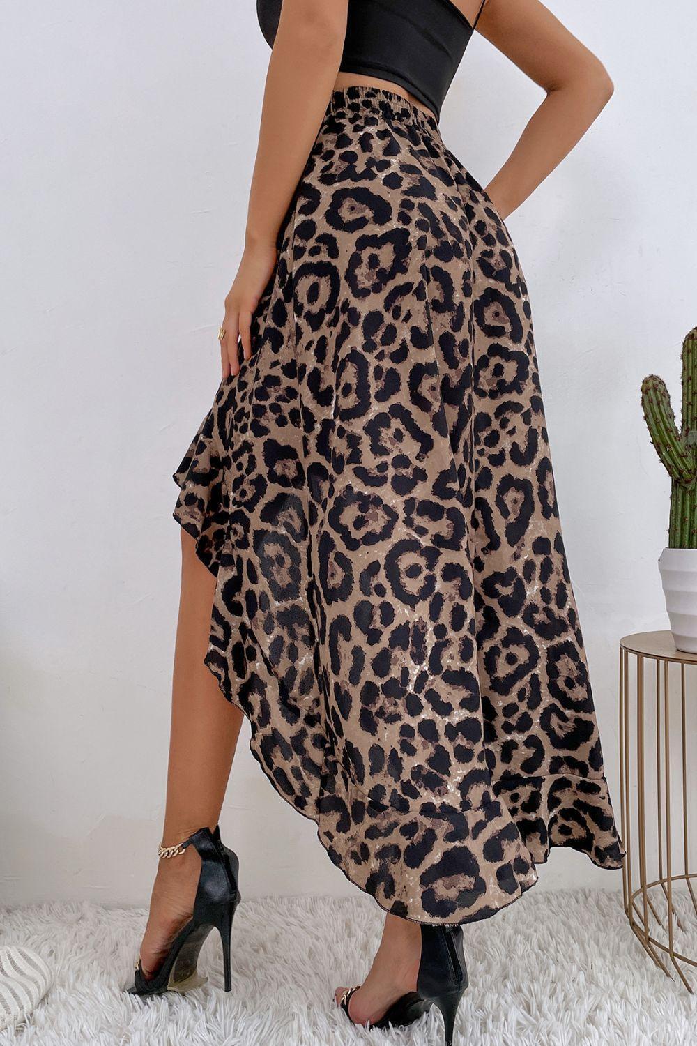 Make Way Leopard Ruffle Hem High Low Skirt - MXSTUDIO.COM