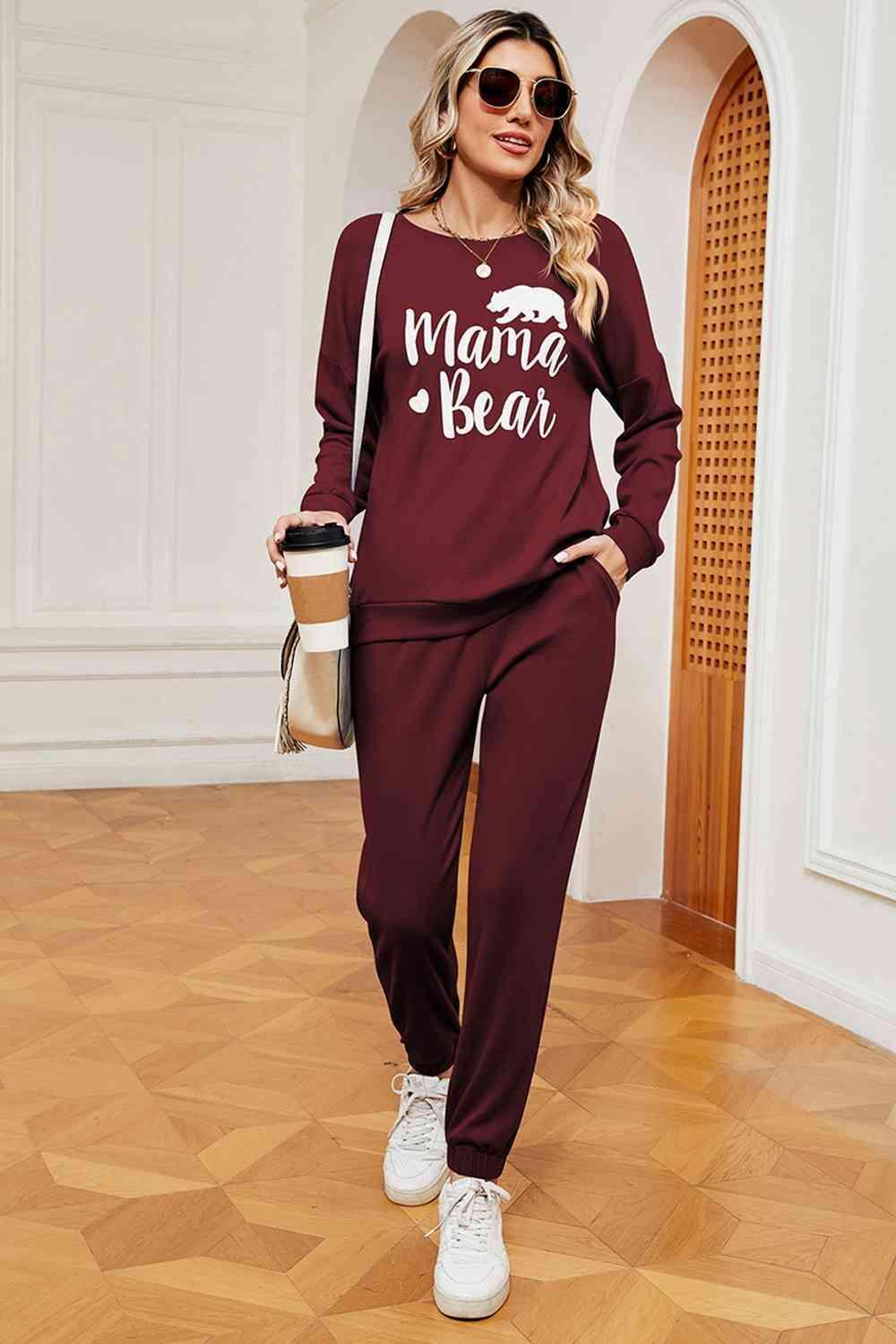 Mama Bear Graphic Sweatshirt and Sweatpants Set - MXSTUDIO.COM