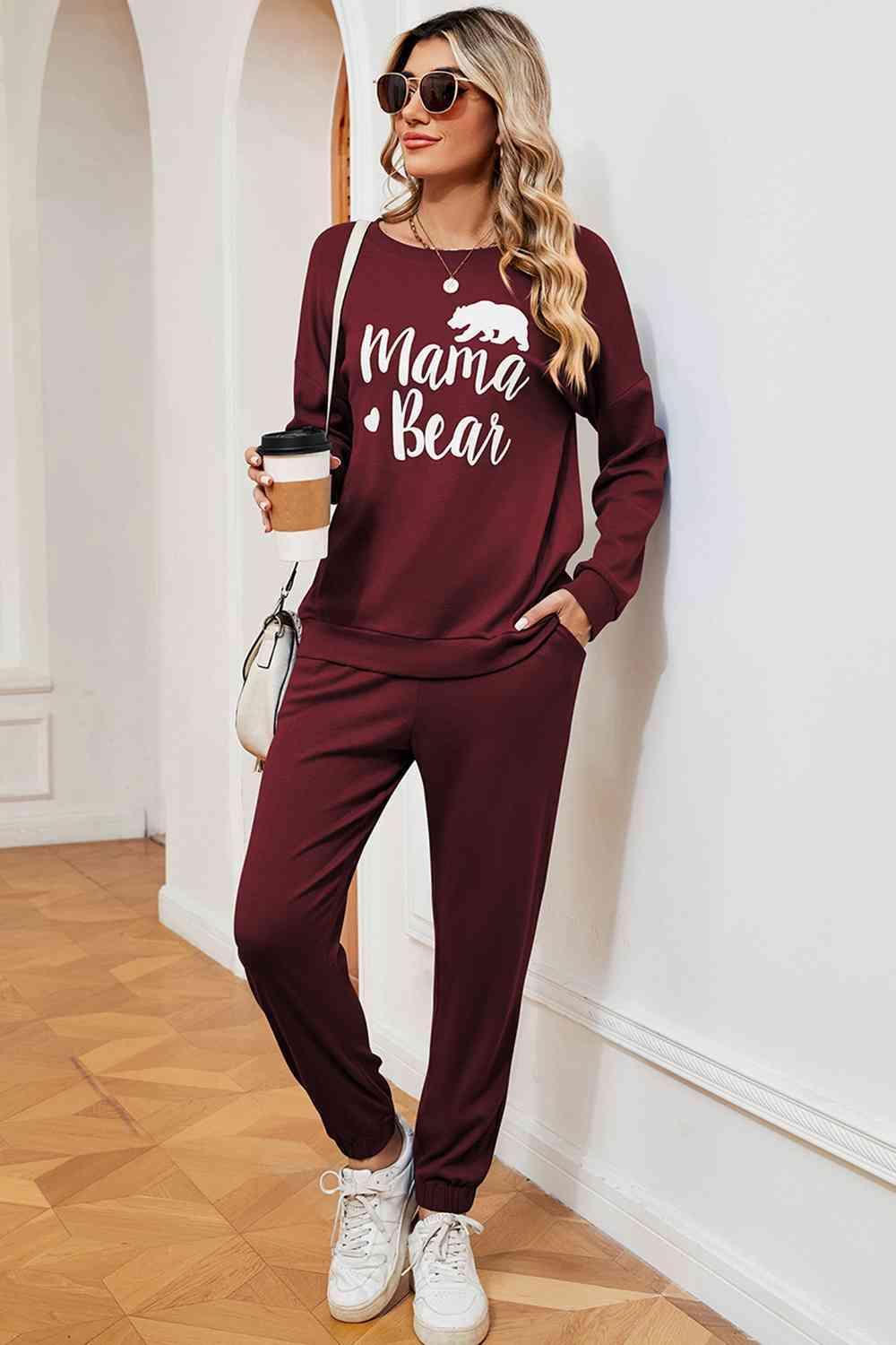 Mama Bear Graphic Sweatshirt and Sweatpants Set - MXSTUDIO.COM