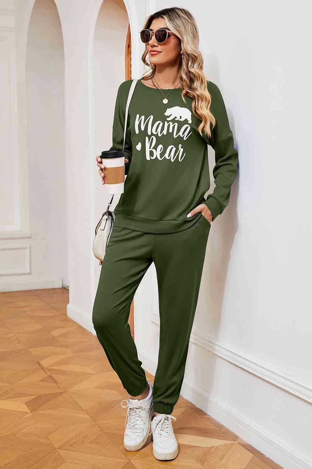 Mama Bear Graphic Sweatshirt and Sweatpants Set - MXSTUDIO.COM