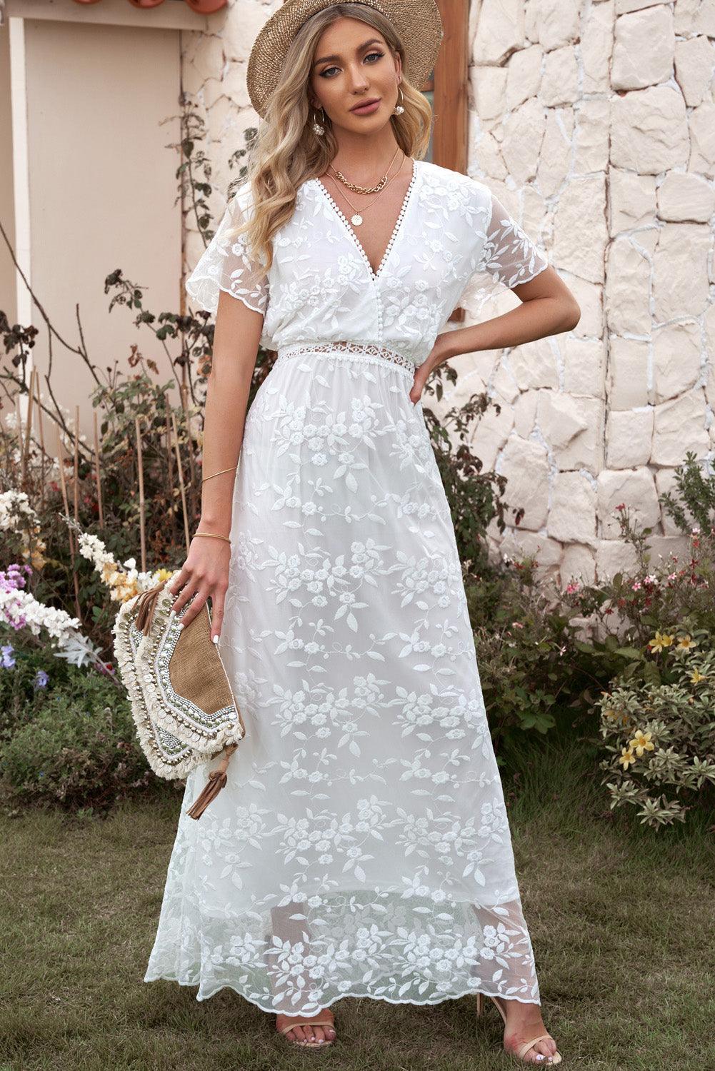 Marry Me Embroidered White Lace Maxi Dress - MXSTUDIO.COM