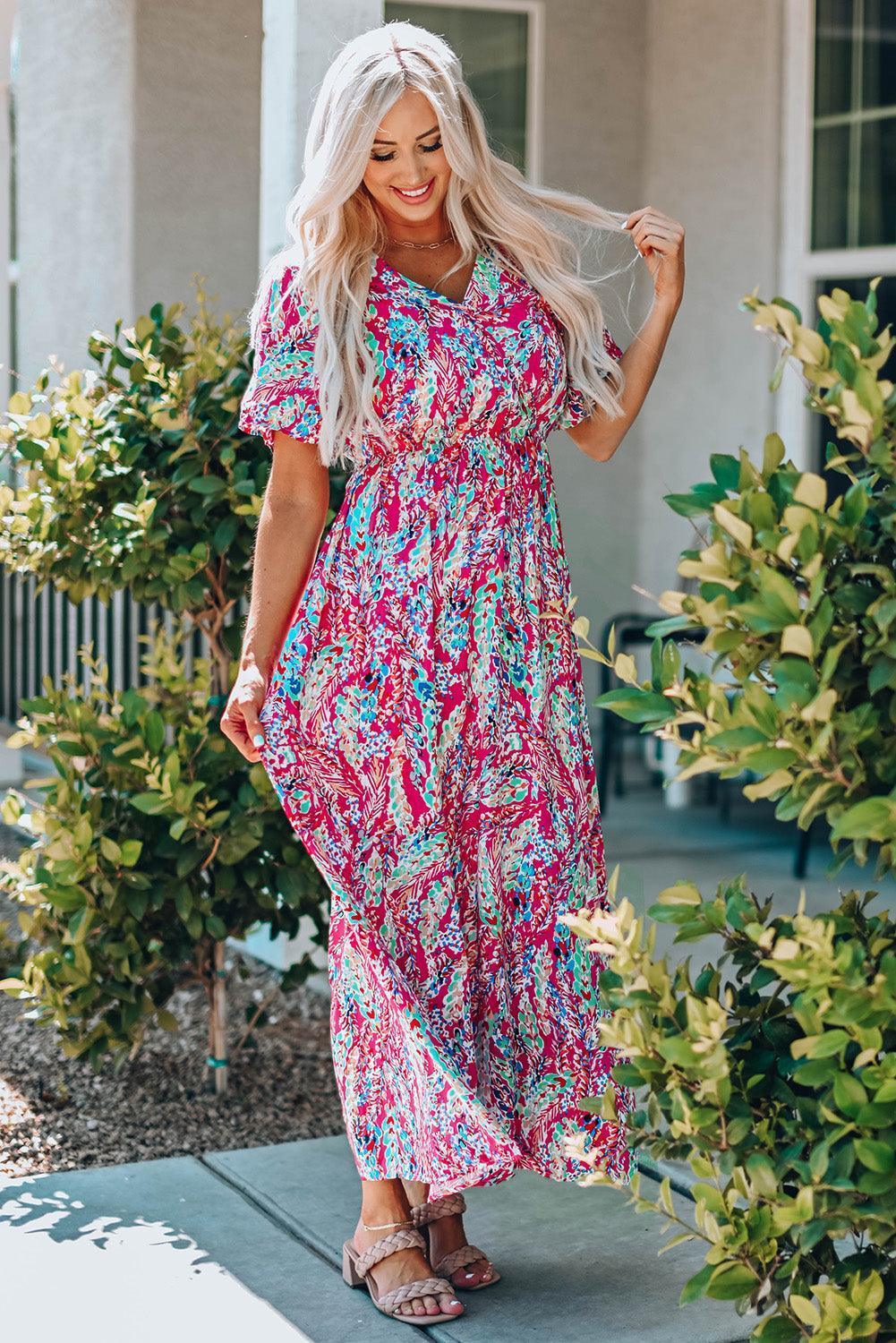 Marvelous Short Sleeve V Neck Maxi Dress - MXSTUDIO.COM