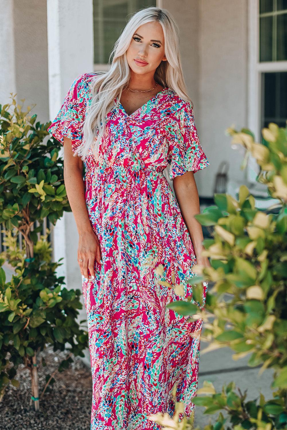 Marvelous Short Sleeve V Neck Maxi Dress - MXSTUDIO.COM