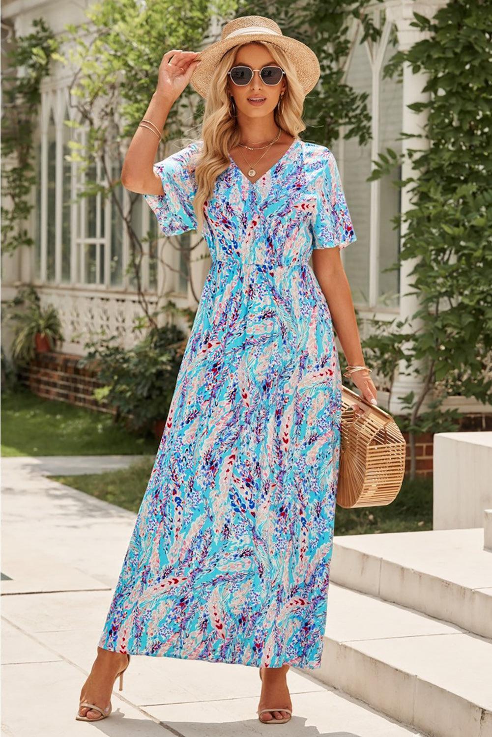 Marvelous Short Sleeve V Neck Maxi Dress - MXSTUDIO.COM